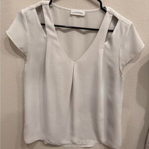 Calvin Klein Women's Cream V-Neck Blouse